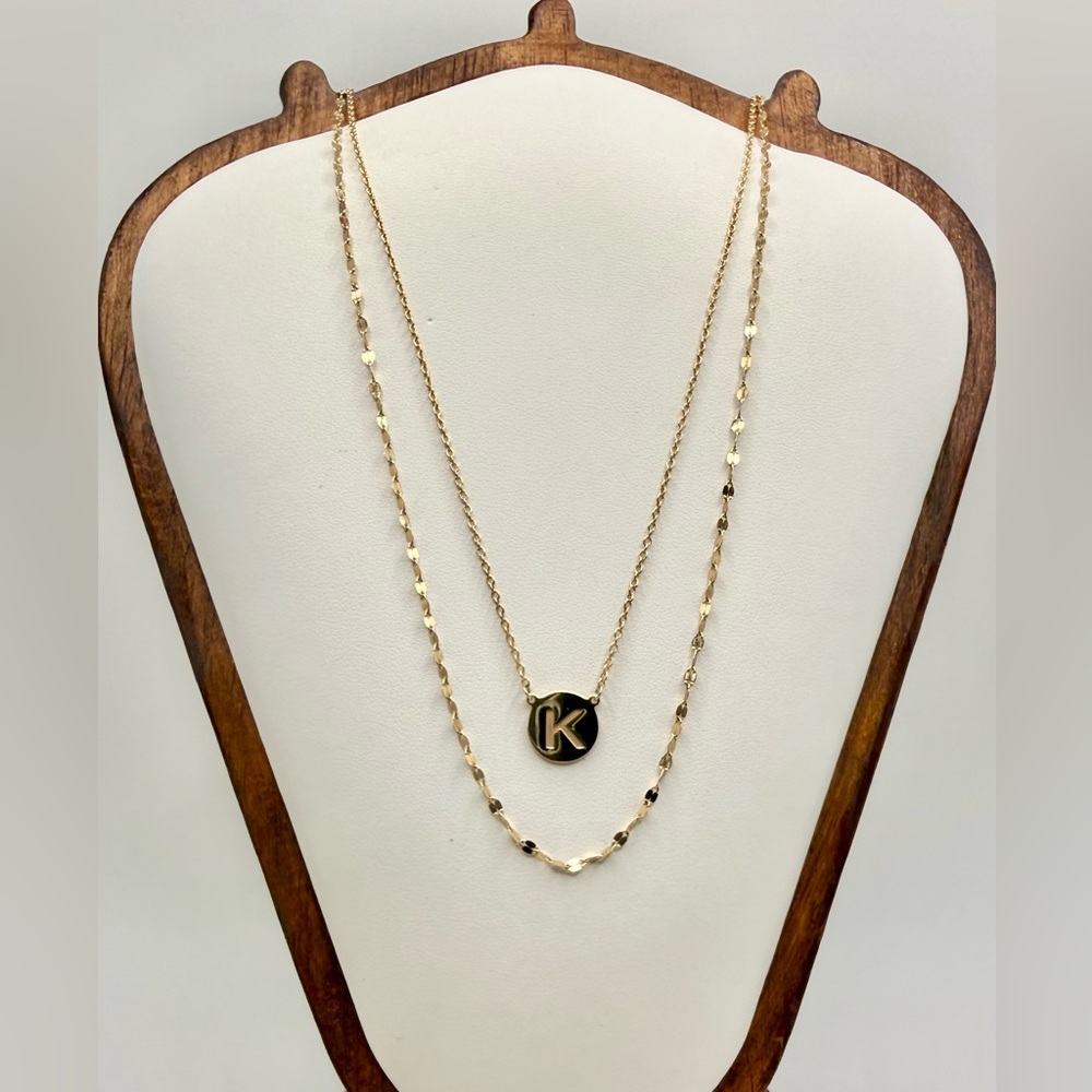 Sterling Silver Initial K Necklace Gold Vermeil Layered Disc